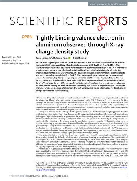 electron density of aluminum|Tightly binding valence electron in aluminum observed through.